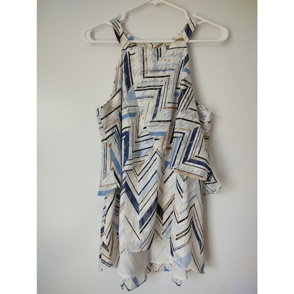 White House Black Market Tops - White House Black Market halter neck blouse size M earth tone chevron